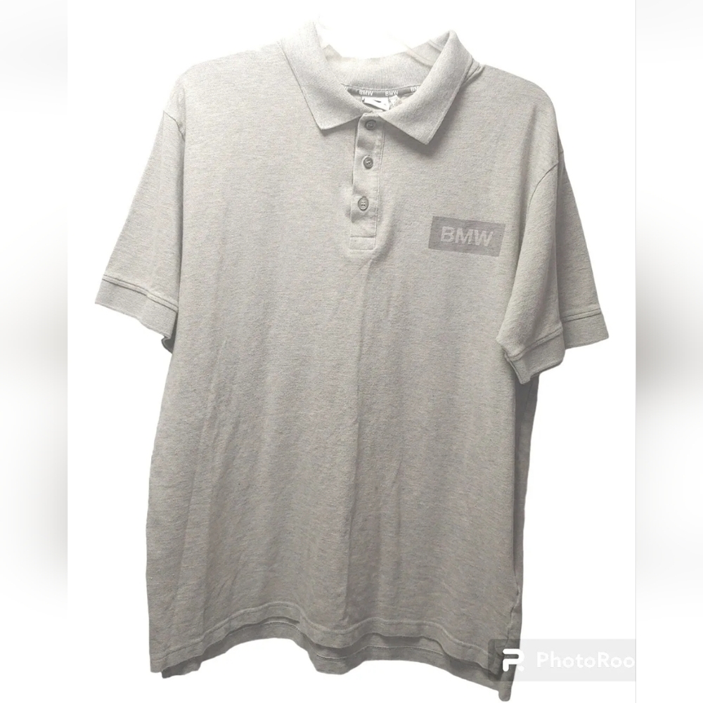 BMW Logo Polo Shirt Golf Heathered Grey Casual Dad Outdoors Motorhead Cars Sz XL